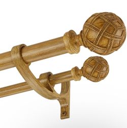 New 1” Double Curtain Rods 72 to 144 Inches(6-12feet)Adjustable Telescoping Drapery Rod Woodgrain