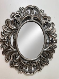 Ornate Silver Oval Wall Mirror