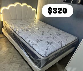 Bed with lighting and 12-inch-thick pillow-top mattress Queen sizes
