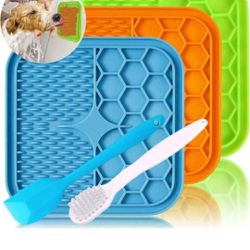 Dog Lick Mat, 3 Pcs Lick Mat for Dogs with Suction Cups for Anxiety, Peanut Butter Dog Licking Mat Slow Feeder Dispensing Treater Lick Pad for Dogs Ca