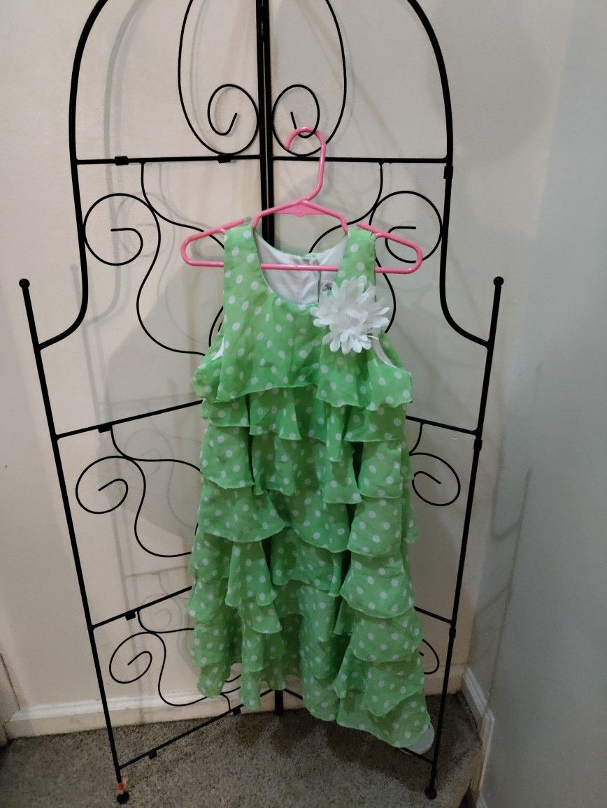Lime With White Polk A Dot Chiffon Layered Dress With White Satin Underlay