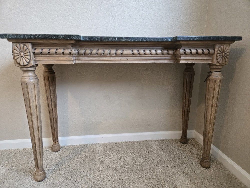 Antique Wood and Marble Console Table