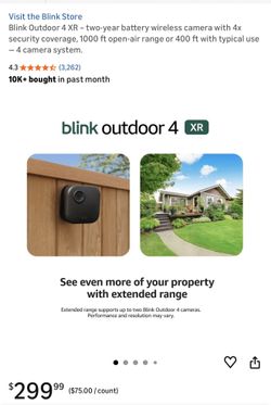 Brand New - Blink Outdoor 4 XR (newest model) – two-year battery wireless camera with 4x security coverage, 1000 ft open-air range or 400 ft with typi