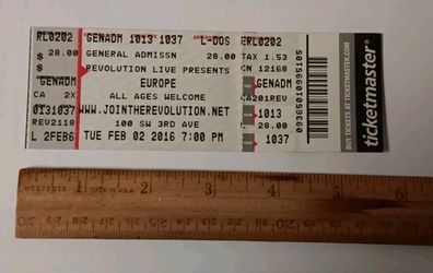 Europe Concert Ticket 2016