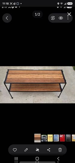 Shoe rack, bamboo, 35" wide x  12" deep x 14" high, tap twice to see full pic