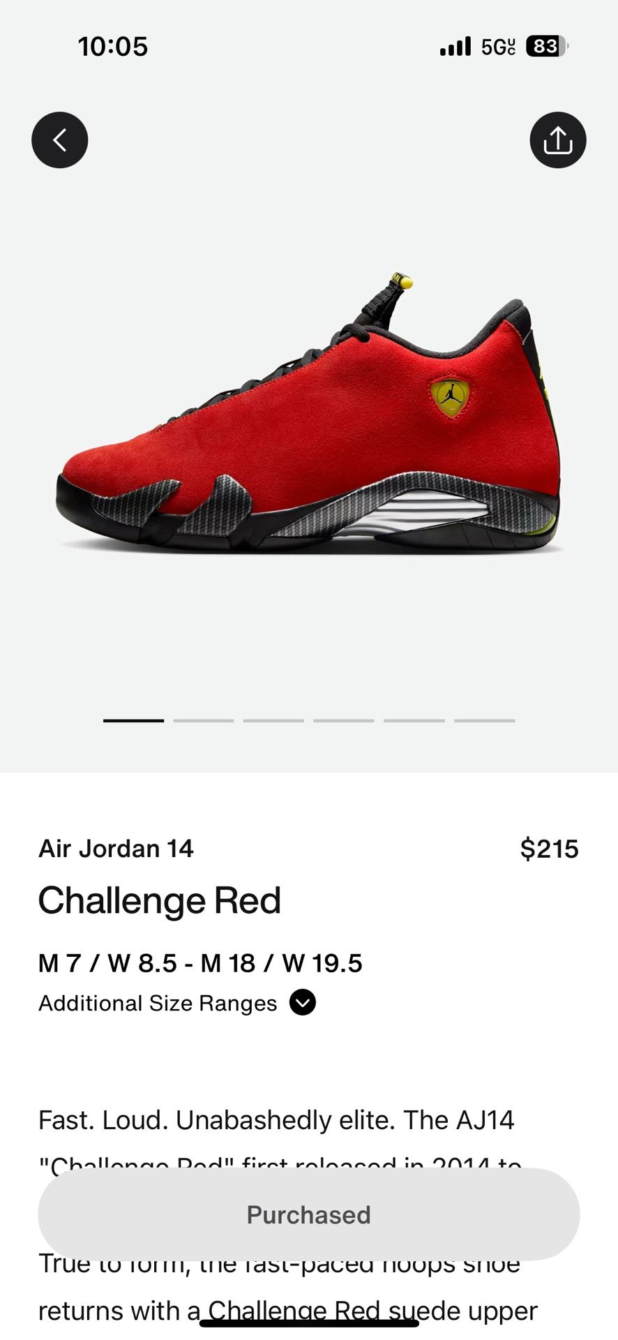 Jordan 14 Retro Red Ferrari Brand New Size 9.5 $320