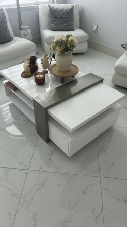 Modern White High-Gloss Coffee Table with Drawers