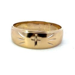 Men’s 14k Yellow Gold Wedding Band With Cross Detail Size 10.5 GP3114372