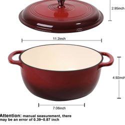 Round Enameled Cast Iron Dutch Oven, with Lid 6-Quart-Red,Non-Stick Enamel Dutch Oven (6 Quart-RED)