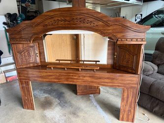 Queen or Full  Size Wood Headboard with Mirror and Storage