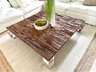 RUSTIC COFFEE TABLE WITH STAINLESS LEGS- 59”