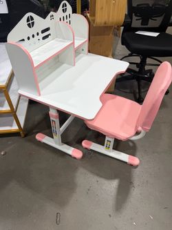 Kids Study Chair and Desk Set, Study Desk and Chair for Kids with Bookshelf and Storage Drawer, Adjustable Height Kids Study Desk with Chair, Children