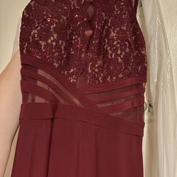 David’s Bridal Knee Length Maroon Halter Top Dress 