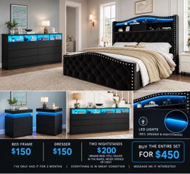 Black LED Bedroom Set with Bed, Dresser & Nightstands