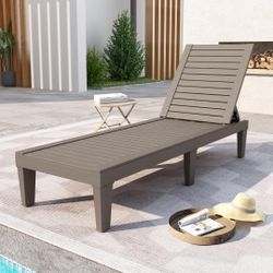 Outdoor Chaise Lounge,Resin Pool Lounge Chair Waterproof Recliner, Taupe
