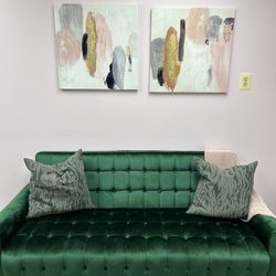 Emerald Green Velvet Sofa And Pillows