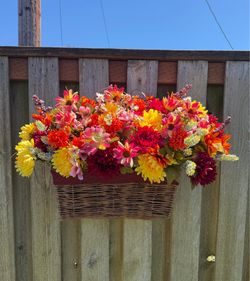 Nice Large Handmade Faux Hanging Basket Flower Arrangement.