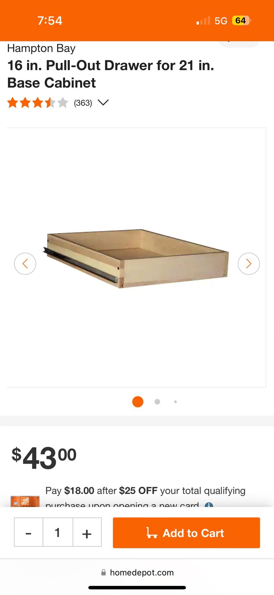 16 in. Pull-Out Drawer for 21 in. Base Cabinet