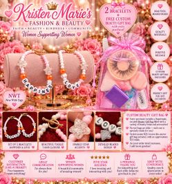 NWT Set of 2 Matching Beaded Bracelets & Custom Beauty Bag