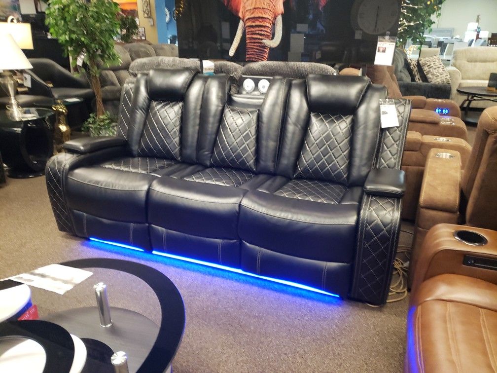 New Reclining Sofa Black Led Lights