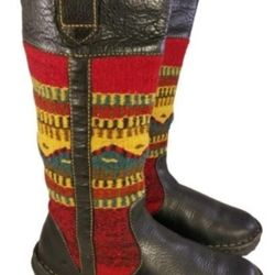 VINTAGE BORN WOOL LEATHER TAPESTRY RIDING EQUESTRIAN BOOTS SIZE 6.5/37

