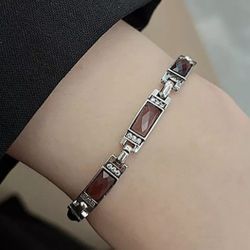925 Sterling Silver Women's Brown Stone Bracelet Gift