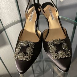 Manalo Blaknik Black Dress Sling Back Shoes