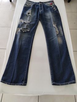 True Religion Ricky Super T Jeans Flap Pockets Distressed Ripped Size 32 USA
