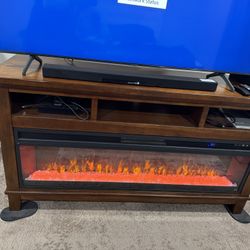 Electric Fireplace w/ 65” Samsung Smart Tv , Samsung Soundbar & Subwoofer 