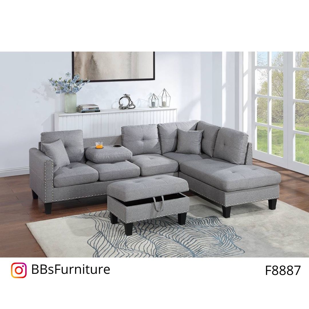 Gray Sectional Sofa With Ottoman (Free Delivery)