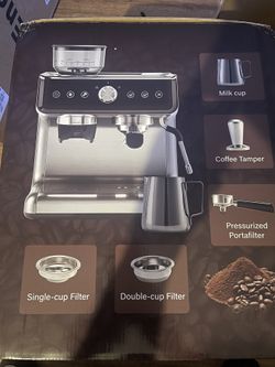 Espresso Machine with Grinder, 20 Bar Coffee Maker with Milk Frother Steam Wand