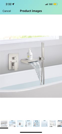 Wall Mount Waterfall Tub Spout Faucet Single Handle Tub Filler   Nickel C70