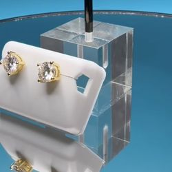 # 76- Moissanite Stud Earrings - 2 Carat Total (1 Carat Each), 14K Gold over Sterling Silver