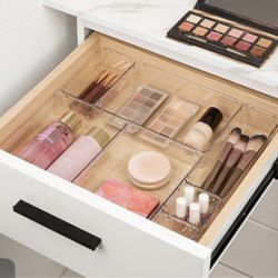Vtopmart 10 Pcs Makeup Drawer Organizer Bins Set, 4 Size Plastic Makeup and Vanity Organizer Trays, Clear Acrylic Vanity Storage Containers for Cosmet