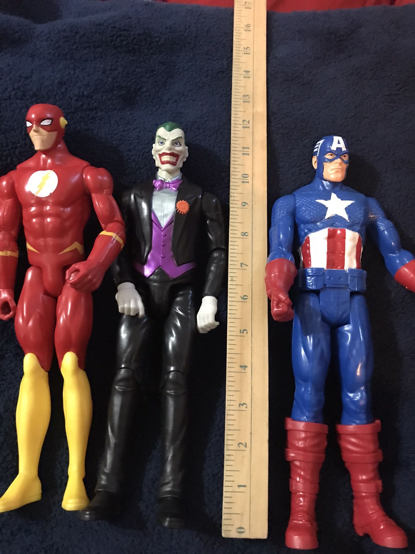 3 12” Toy Figurines: Captain America, The Flash, The Joker
