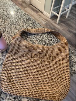 Coach Woven Straw Tote Bag – Tan / Beige