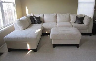 Microfiber Beige Sectional Sofa w/ Left Chaise & Ottoman