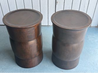 Pair of Solid Wood Barrel /Drum Shaped Side End Accent Table 12” diameter /19” height