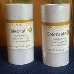 2 NEW Rolls of Celebrate it Glitter Tulle…6” x 10 yards