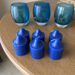 Partylite Hanukkah Tea Light Trio Candle Holders and 6 Matching Votive Candles