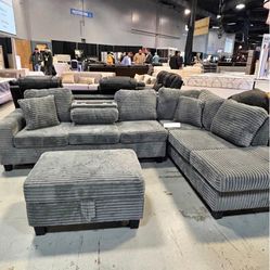 Cozy Corduroy Sectional – now with a FREE Storage Ottoman!
