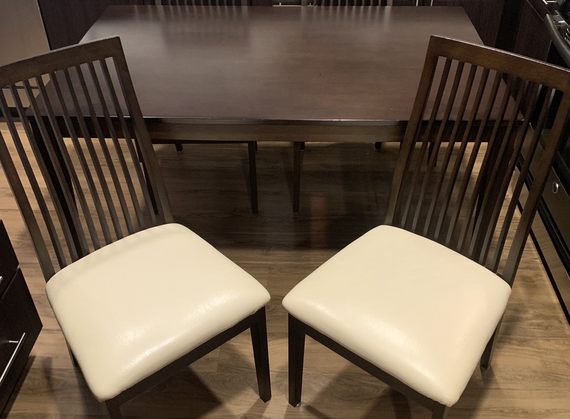 Stunning PRISTINE Condition Japanese Solid Wood Kitchen Table With 4 Leather Chairs - 53”x33.5”x28”