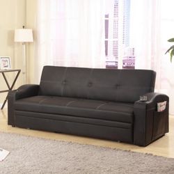 Brand New 84" x 67" Black Leather Sofa Bed