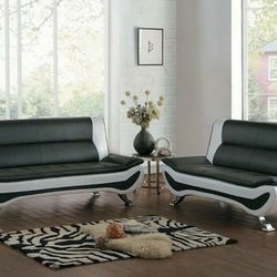 Veloce Black/Ivory Sofa and Loveseat


