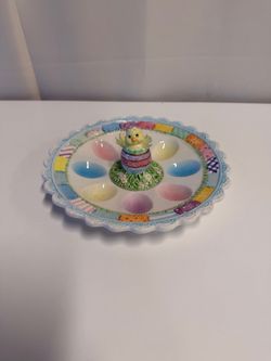 Festive Porcelain Chick Deviled Egg Serving Platter