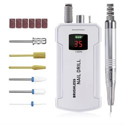 Professional 35000 RPM Brushless Nail Drill Machine with Belt Clip, Portable Rechargeable E-File for Acrylic Gel & Natural Manicured Nails *NEW Box*