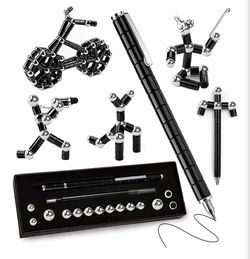 The Metal Fidget Pen Set includes a metal pen with a magnetic ball that fits inside the pen, creating a unique fidget toy for those who enjoy metal ma