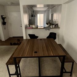Wood table and benches