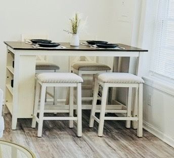 Beige/Brown Dining Table With 2 Chair And 2 Stools