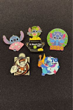 Disney Stitch Pin Lot - 5 Authentic Disney Parks Pins Including Disneyland 70th & Limited Release
